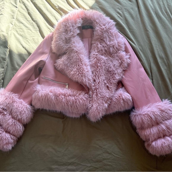 AKIRA Jackets & Blazers - Akira Pink Faux Fur Cropped Jacket | Y2K Barbiecore Statement Coat